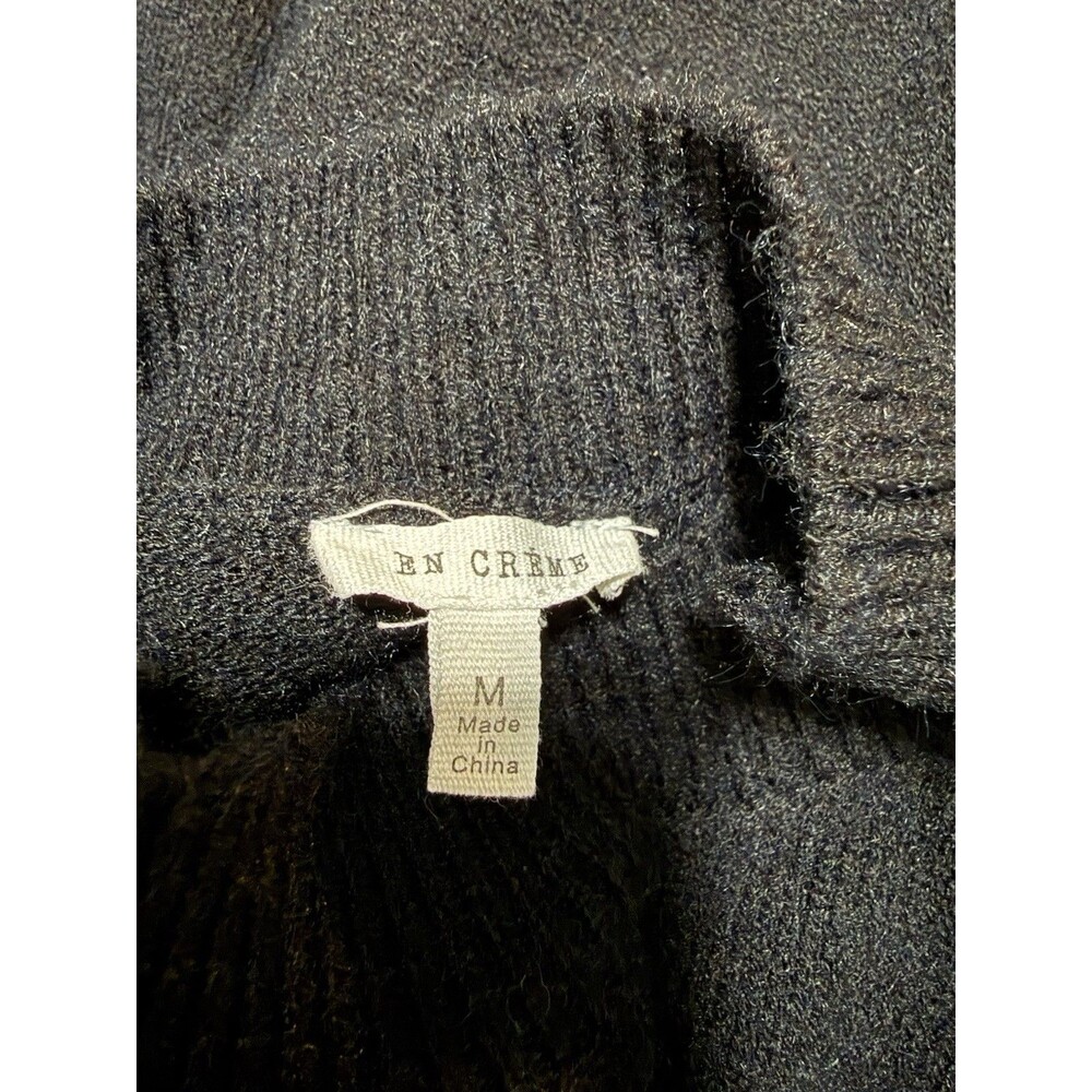 En Creme Sweater Black Floral Applique Knit Pullover Mock Neck Womens M - Picture 3 of 5